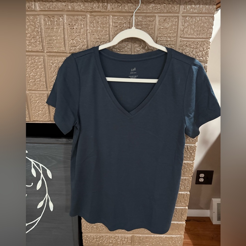 J. Jill Perfect Pima Short Sleeve V-Neck Tee - Navy Blue*